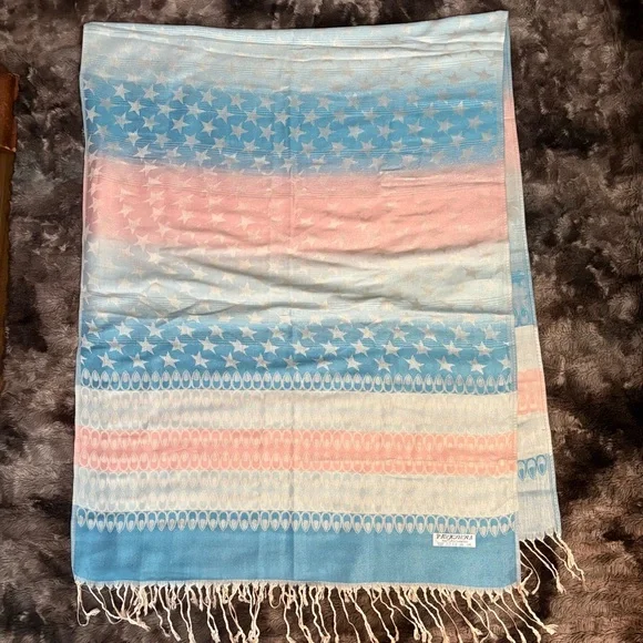 Blue and Pink Pashmina Scarf - Picture 3 of 6